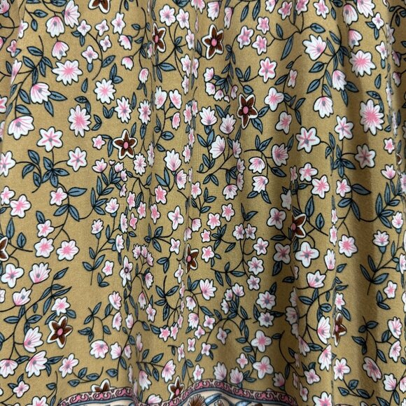 Hayden LA Tan Floral Boho Peasant Blouse Top Sz Small Surplice Flowy Lightweight - Picture 8 of 9